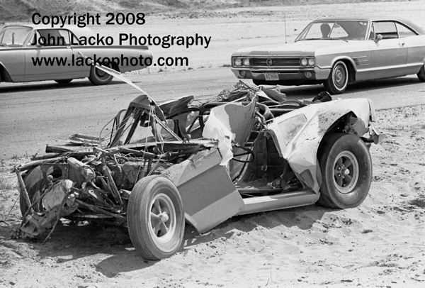 US-131 Dragway - DICK BRANNANS 1966 AFX MUSTANG AFTER FLIPPING OVER MAY 1966 FROM JOHN A LACKO WWW LACKOPHOTO COM